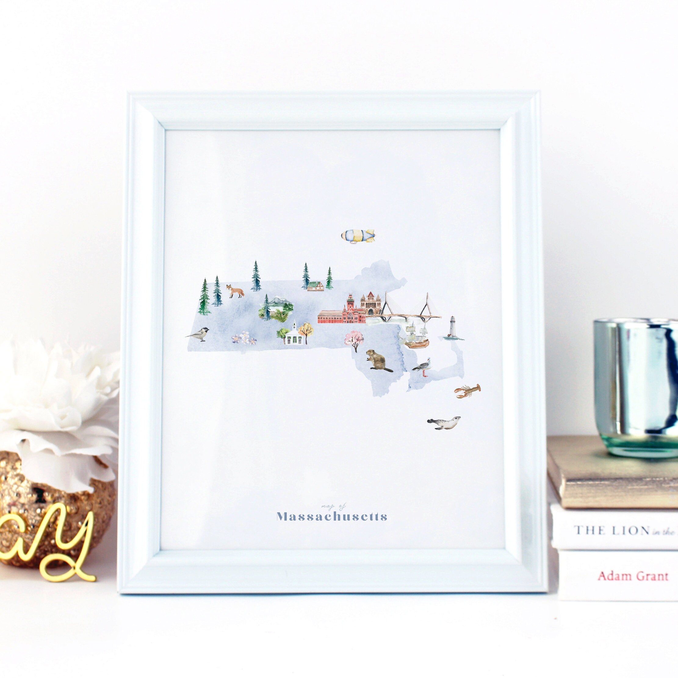 Massachusetts Printable State Map Illustrated Wall Art Print | Etsy