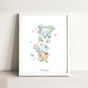 Portugal Karte, Kunstdruck, Wandbild, Kinderzimmer, Wandbild, Wandbild, Weltkarte, Wandbild, Aquarell, Wandbild, Wandbild, Wandbild, Poster, Wandbild,