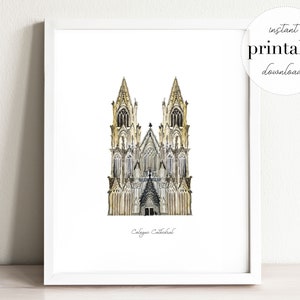Cologne Cathedral Watercolor Print: Germany Landmark Travel Poster (Digital Download)