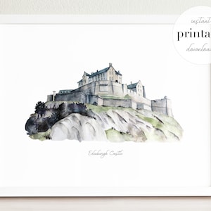 Castelo de Edimburgo para impressão, ilustração, impressão de arte de parede, decoração de berçário, ponto de referência, Escócia, reino unido, quarto de crianças, viagem, arte de berçário
