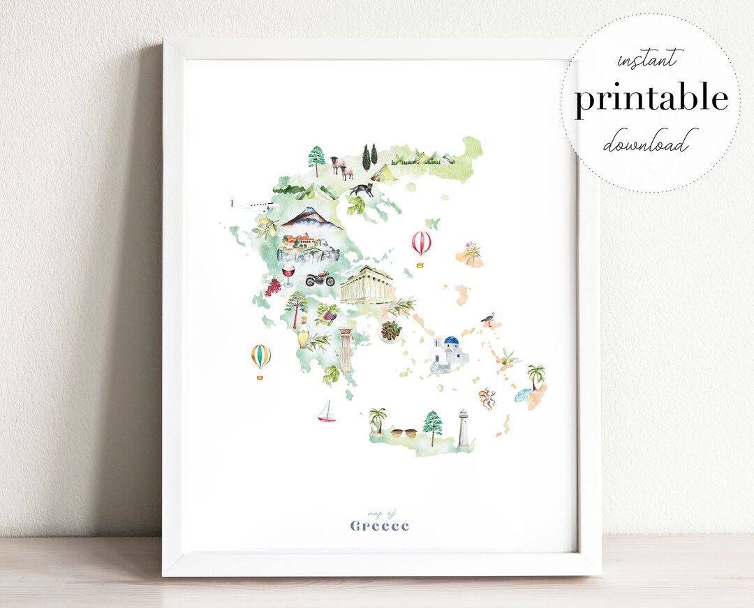 Greece Illustrated Map Printable, Wall Art Print, Nursery Decor ...