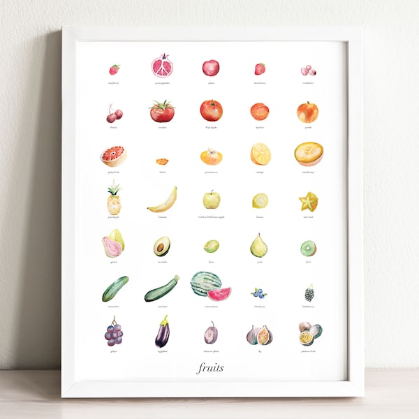 Fruits Art Print, kitchen decor, wall decor, gifts for her, birthday gift, housewarming gift, watercolor painting, home decor, wall art