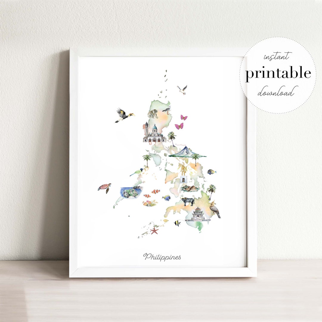 The Philippines Illustrated Map Printable | Travel Decor Wall Art Print ...