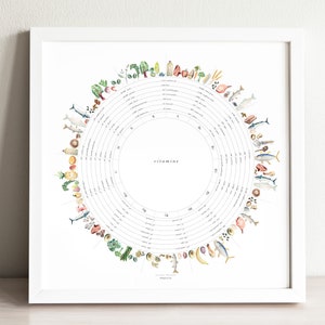 Vitamin Food Art Print: Kitchen Watercolor Infographic