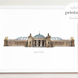 Grand Palais Watercolor Print: Paris Landmark Illustration (Digital Download)