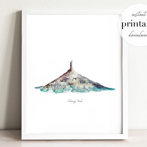 Chimney Rock Nebraska Imprimable, impression d’art, décor de pépinière, point de repère, chambre pour enfants, impression de voyage, parc national, aquarelle, décoration à la maison