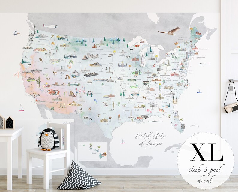 United States Map Wall Decal Nursery Decor Nursery Art Etsy