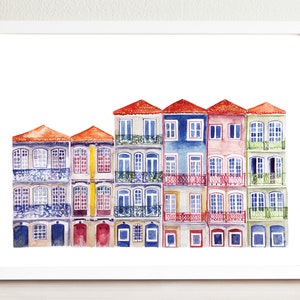 Porto Streetscape Illustrated Art Print | Travel Art Print | Portugal Travel Print | Street Drawing | Porto Travel Print | Colorful Building
