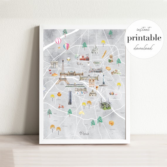 Paris City Map Printable City Map Wall Art Print Kids Room - Etsy