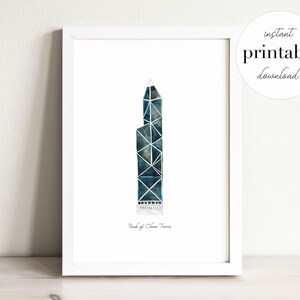Bank of China Tower Watercolor Print: Hong Kong Landmark (Digital Download)