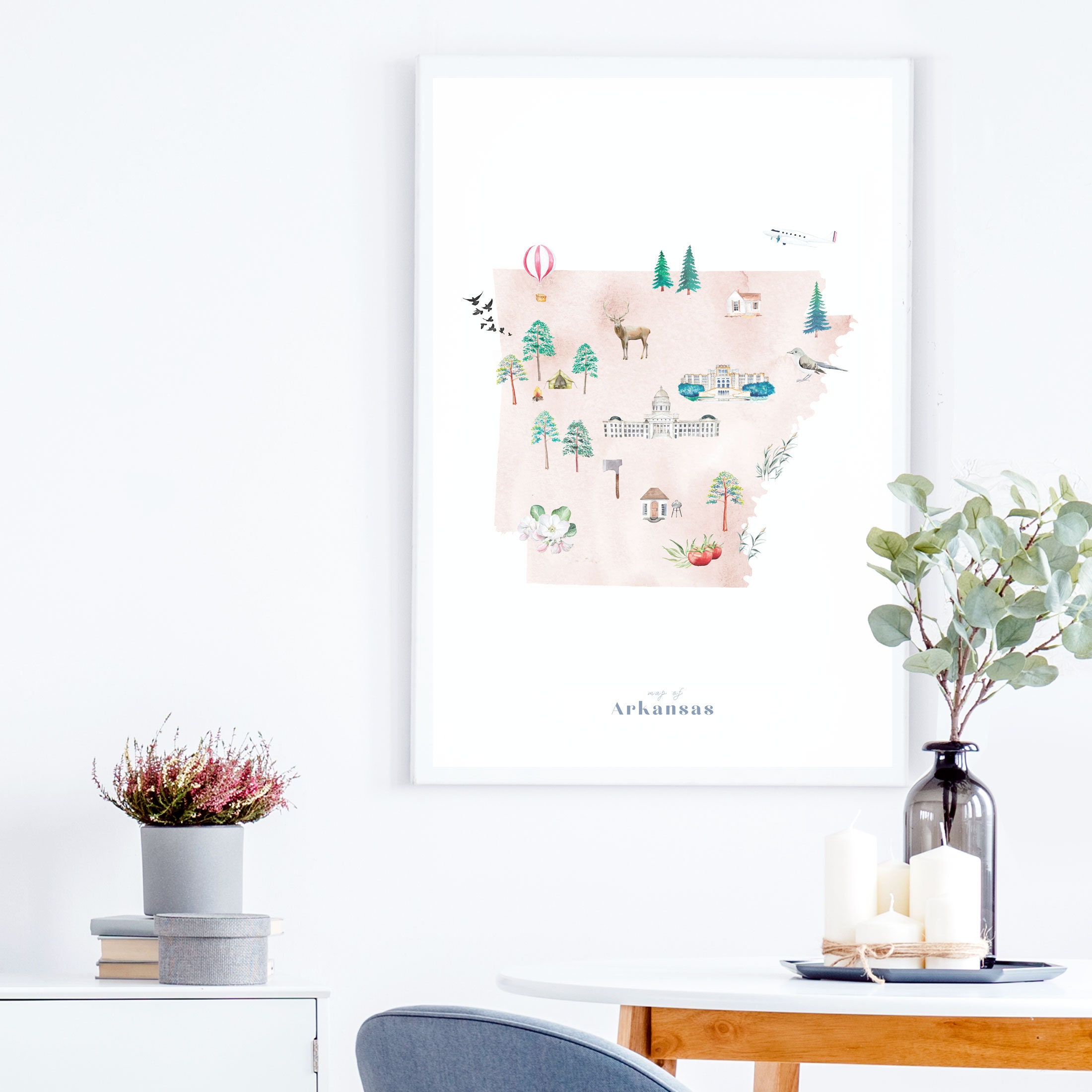 Arkansas Printable State Map Illustrated Wall Art Print | Etsy