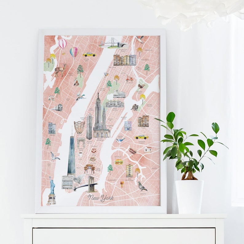 New York City Map Printable City Map Wall Art Print Kids - Etsy