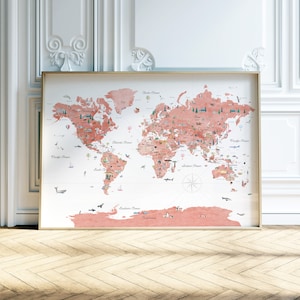 Lehrreiche Weltkarte | Weltkarte | Kinderzimmer Kunst | Kinderzimmer Dekor | Hochzeitsgeschenk | Kinder Reise Weltkarte | Politische Weltkarte