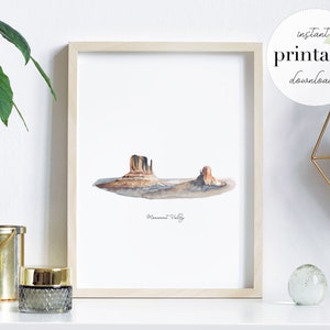 Monument Valley National Park Printable, kunst print, landmark, kids room, reisdruk, aquarel, home decor, Utah, ons landmark