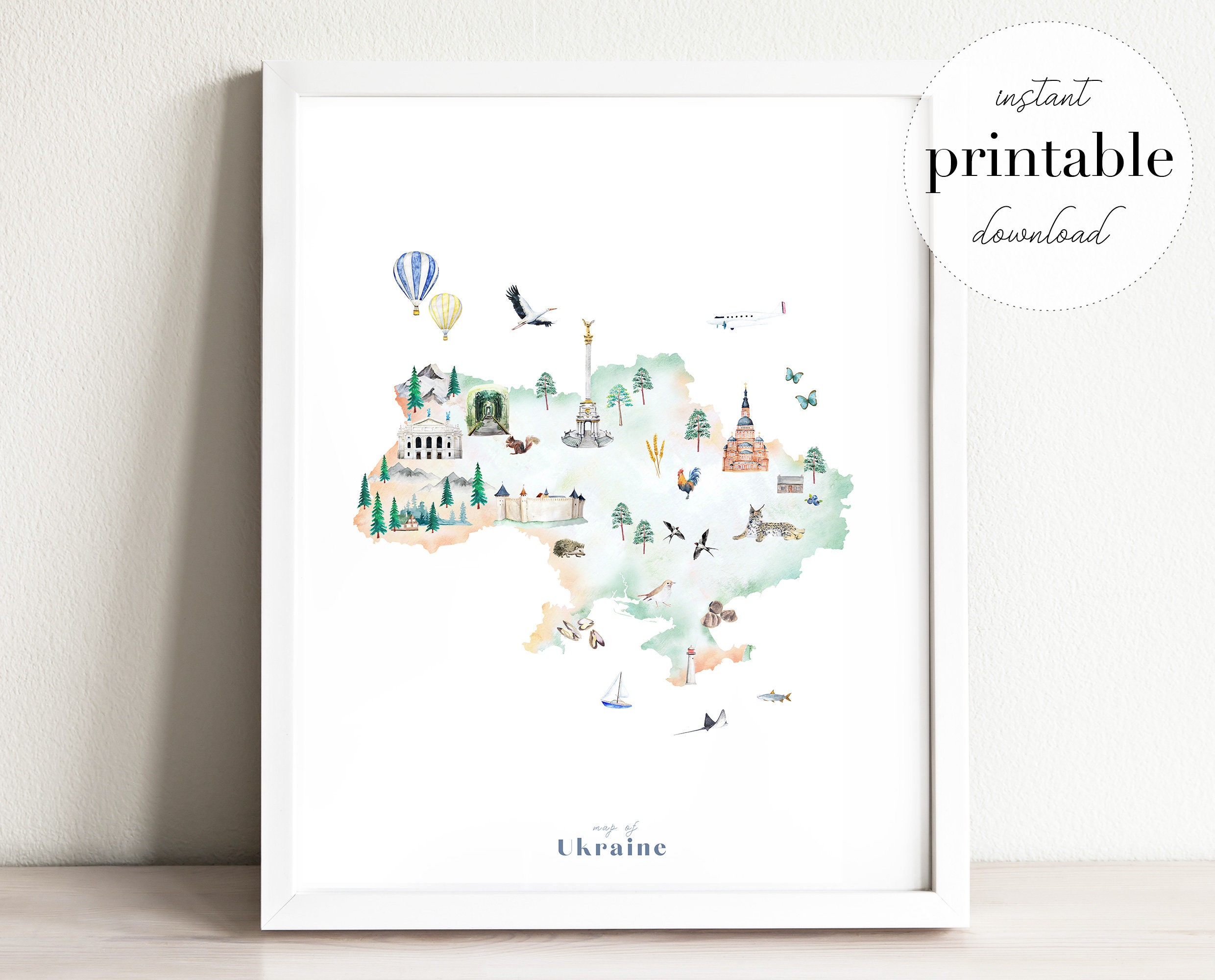 Ukraine Map Illustrated Printable Home Decor Travel Poster | Etsy