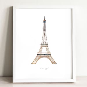 Impresión de arte de la Torre Eiffel, ilustración, impresión de arte de pared, decoración de guardería, punto de referencia, Francia, acuarela, habitación de niños, impresión de viaje, francés, París