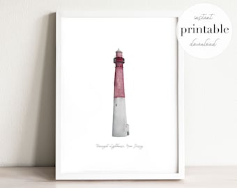 Barnegat Lighthouse Watercolor Print: New Jersey Landmark (Digital Download)