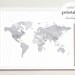 Grey World Map Printable Illustration Wall Art Print | Etsy
