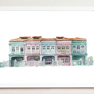 Singapore Streetscape Illustrated Art Print | Koon Seng Road | Travel Art Print | Street Drawing | Singapore Travel Print | Asia Landmarks