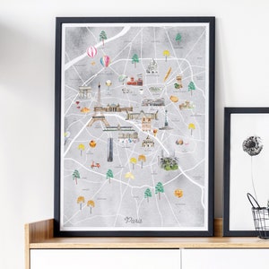 Mapa da cidade de Paris para impressão | impressão da arte da parede do mapa da cidade | Decoração de quarto infantil | Impressão de arte de viagem para decoração de casa | Mapa em aquarela de Paris | França Viagens
