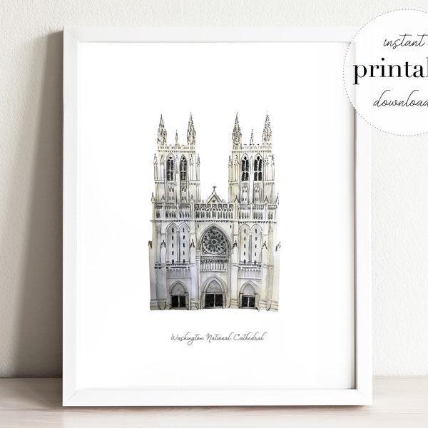 Washington National Cathedral Printable | Watercolor Art Print | Cathedral Drawing | Watercolor Travel Decor | Washington DC Landmark