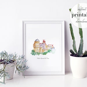 Palacio da Pena Printable | watercolor illustration, wall art print, home decor, landmark, portugal, kid room, travel, travel poster