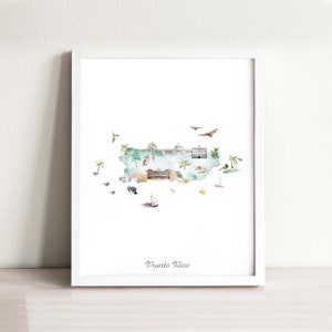 Fuerte Rico Karte Kunstdruck | Illustrierte Karte | Kinderzimmer Kunst Travel Map | Reise Karte Kunstdruck | Schildkröten Landkarte in Aquarell | Reise Home Dekor