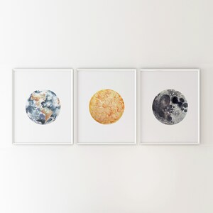 Earth Moon &amp; Sun Printable Set | Nursery Art, Space Art, Wall Decor ...