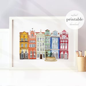 ポズナンの街並みのイラスト入り印刷可能 | ポーランド | 旅行アートプリント | ポズナン旅行ポスター | 街並みの絵 | ポーランド語