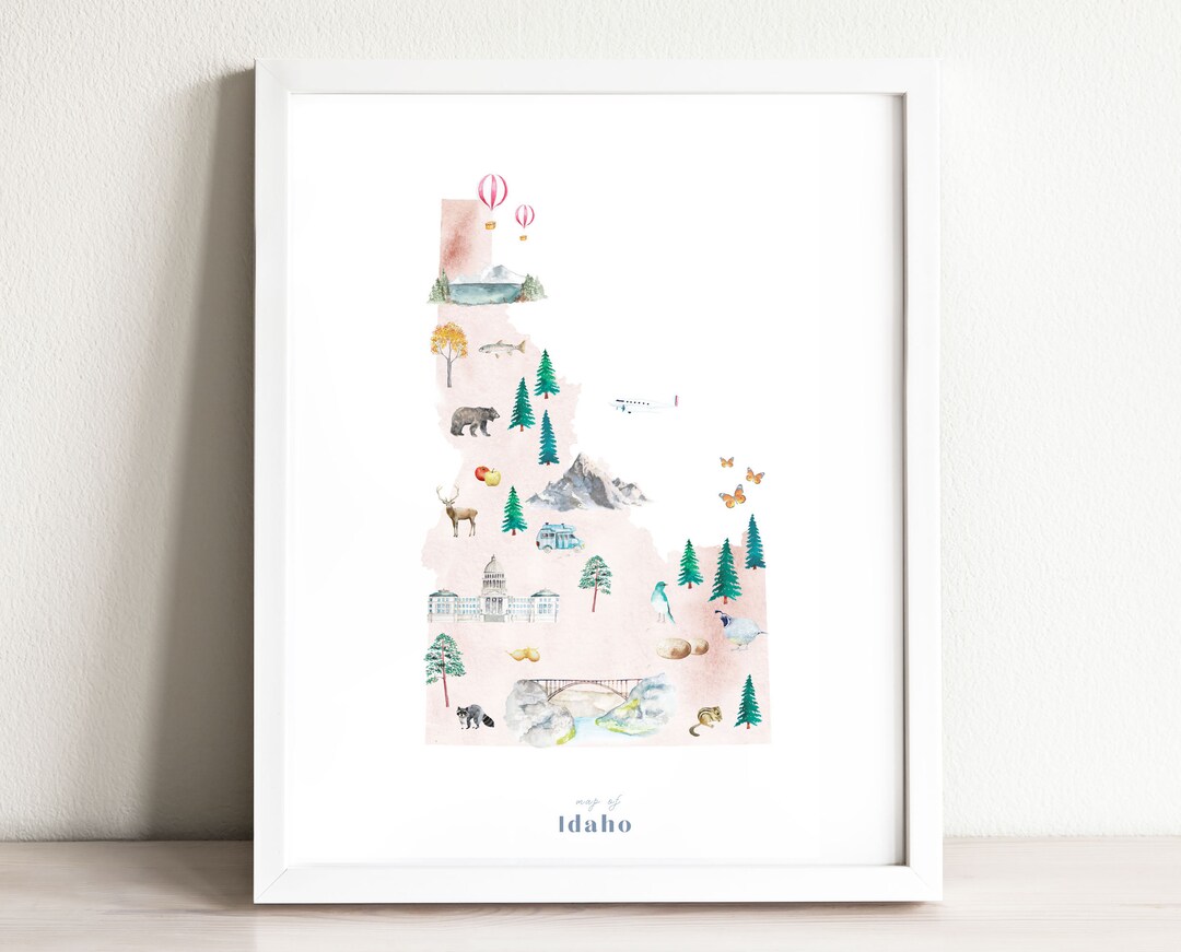Idaho Illustrated State Map Wall Art Print Nursery Decor - Etsy