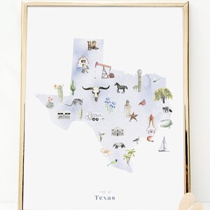 Texas Printable State Map, Illustrated Wall Art Print, Nursery Decor ...
