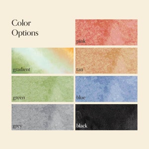 Puede incluir: Opciones de color para un producto, incluyendo rosa, marr&oacute;n claro, degradado, verde, azul, gris y negro. Cada color est&aacute; representado por una muestra de acuarela texturizada.