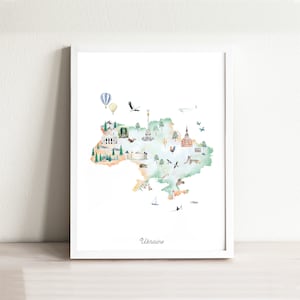 Impression d'art illustrée de carte de l'Ukraine | Poster de voyage pour décoration d'intérieur | Carte de voyage artistique pour chambre d'enfant | Impression de carte | Art de voyage Wanderlust | Décoration de chambre d'enfant