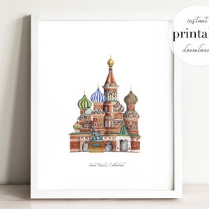 Saint Basil&#39;s Cathedral Printable, cathedral, watercolor landmark, wall art print, nursery decor, landmark, russia, kids room, travel print