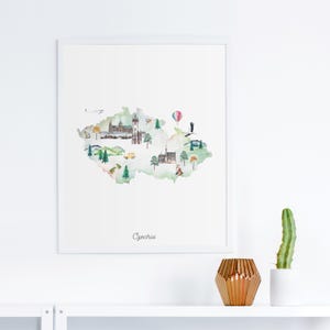 Impresión artística ilustrada del mapa de la República Checa, decoración infantil, póster con mapa del país, habitaciones infantiles, arte infantil, mapa de viaje, pasión por los viajes, Chequia