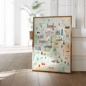Mappa della città di Londra stampabile / Stampa artistica da parete con mappa della città / Decorazione per la stanza dei bambini / Stampa artistica da viaggio per la casa / Mappa acquerello di Londra / Viaggio in Inghilterra