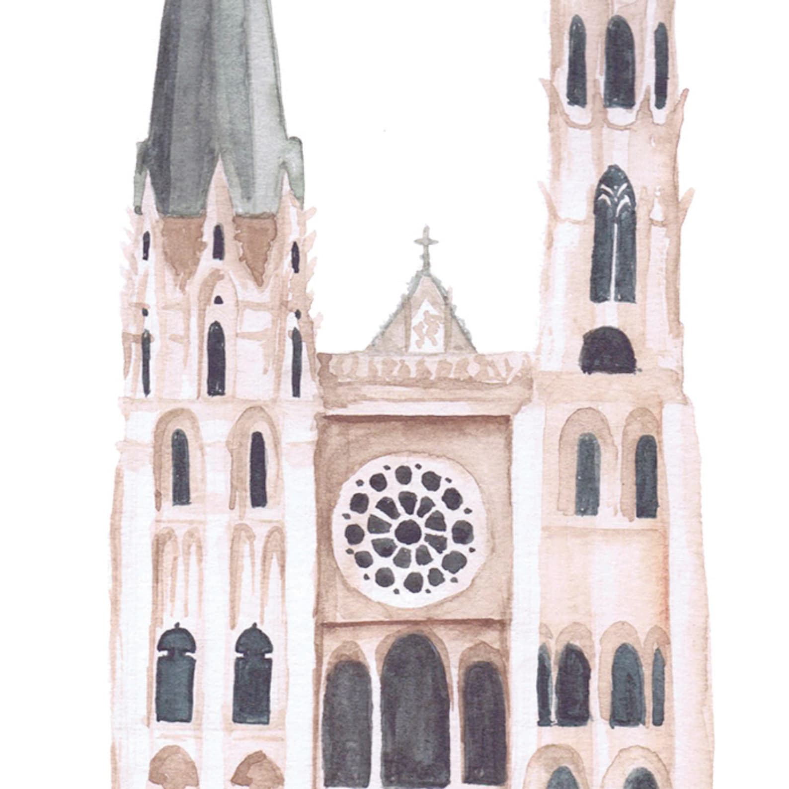 Chartres Cathedral Printable Illustration Wall Art Print | Etsy