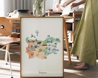 Watercolor Bulgaria Map Art Print: Illustrated Nursery Decor