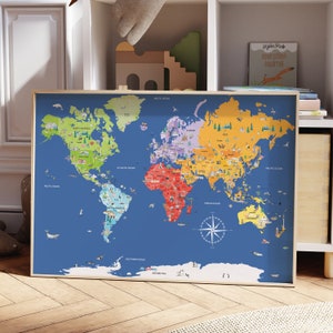 Kinder pädagogisch wertvolle Weltkarte | Boho Kinder Wand Kunst | Kinder Weltkarte | Kunstdruck Kinderzimmer Dekor | Illustrierte Weltkarte Home Decor