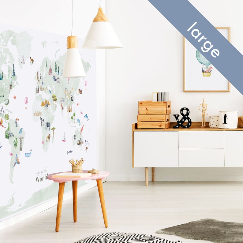 Large Wallpaper World Map Wall Decal nursery decor nursery Etsy