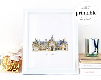 Biltmore Estate Printable, illustration, wall art print, landmark, kids room, travel print, watercolor drawing, home decor, north carolina