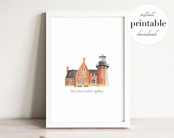 Block Island South East Lighthouse Printable, illustration, wall art print, usa landmarks, travel print, landmark drawing, rhode island