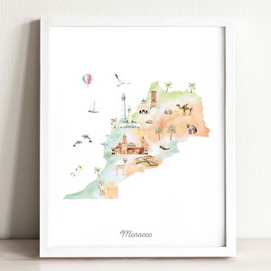 Marokko Karte Kunstdruck Illustriert | Landkarte Poster für Kinderzimmer, Wandbilder, Wandbilder, Wandbilder, Poster, Fernweh, Bilder