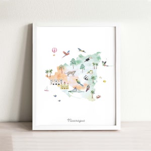 Nicaragua Map Art Print Illustriert, Wohndeko, Reiseposter, Kartendruck, Fernweh, Kinderzimmer, Kunstposter