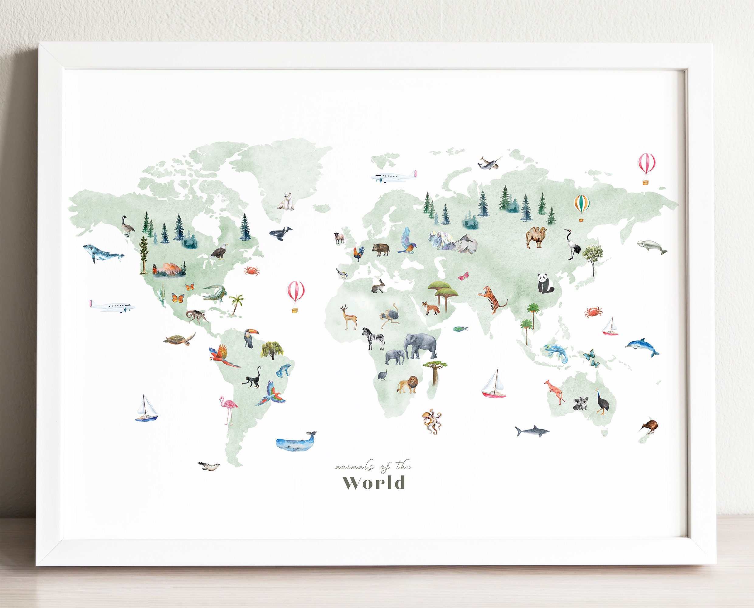 Animal World Map Wall Art | wall decor, nursery decor, nursery art, w…