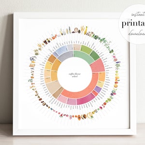 Coffee Flavor Wheel Printable | Kitchen Wall Art | Kitchen Decor Coffee Gift | Coffee Lover Gift | Watercolor Coffee Types | Coffee Decor