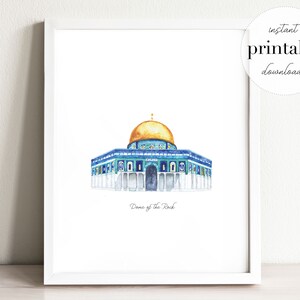 Cúpula de la Roca Imprimible, ilustración, impresión de arte de pared, decoración de guardería, punto de referencia, israel, jerusalén, habitación para niños, impresión de viaje, arte de viaje