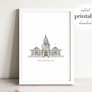 Rhode Island State House Watercolor Print: Providence Landmark (Digital Download)