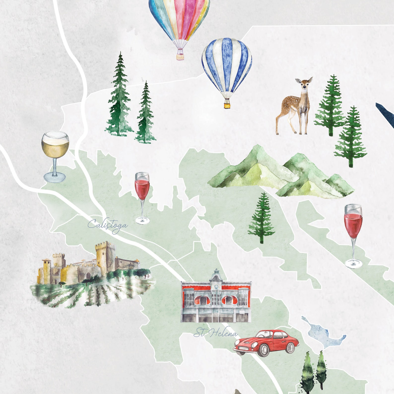 Napa Valley Wine Region Illustrated Map Printable Wall Art | Etsy