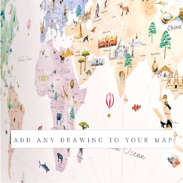 Add any Drawing to your Custom Illustrated Map | illustration, custom drawing, watercolor, drawing, art print, home decor, customization